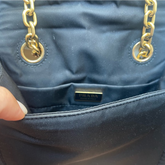 Prada Tessuto Nylon Black Flap Handbag w Emerald and Clear Crystals - Picture 6 of 12